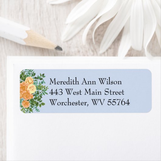 Peach Light Blue Wedding Rozen Floral Etiket (Insitu)