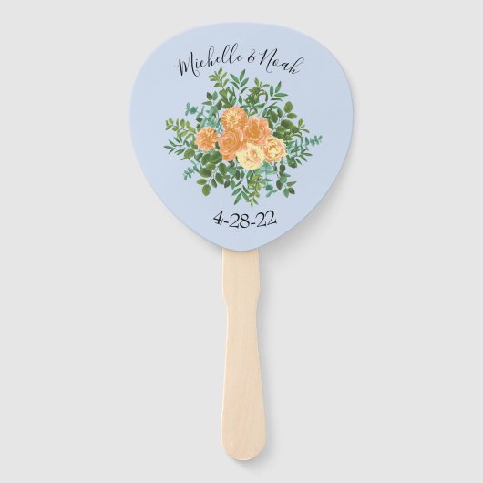 Peach Light Blue Wedding Rozen Floral Handwaaier (Voorkant)