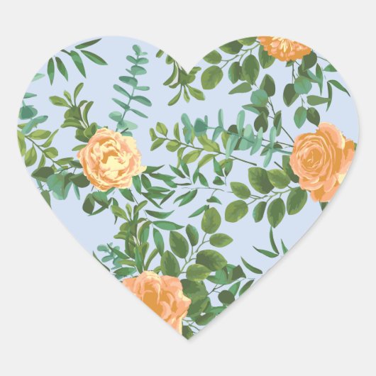 Peach Light Blue Wedding Rozen Floral Hart Sticker (Voorkant)