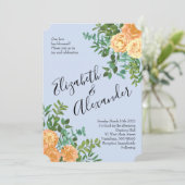 Peach Light Blue Wedding Rozen Floral Kaart (Staand voorkant)