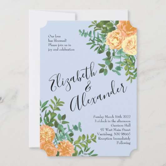 Peach Light Blue Wedding Rozen Floral Kaart (Voorkant)