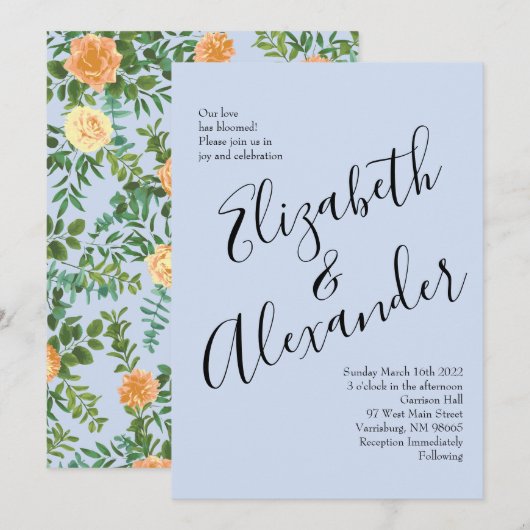 Peach Light Blue Wedding Rozen Floral Kaart (Voorkant / Achterkant)