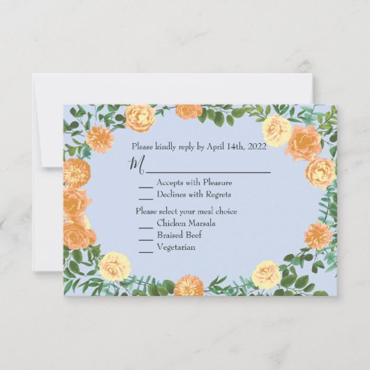 Peach Light Blue Wedding Rozen Floral Kaart (Voorkant)