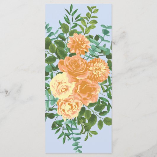 Peach Light Blue Wedding Rozen Floral Menu (Achterkant)