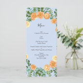 Peach Light Blue Wedding Rozen Floral Menu (Staand voorkant)