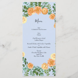Peach Light Blue Wedding Rozen Floral Menu