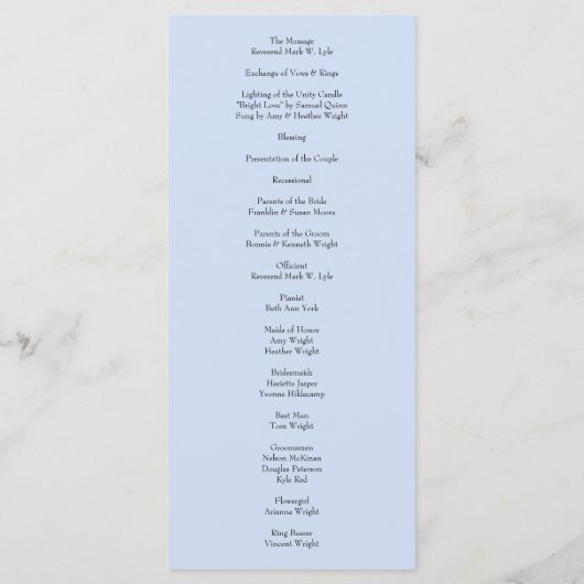 Peach Light Blue Wedding Rozen Floral Menu (Achterkant)