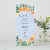 Peach Light Blue Wedding Rozen Floral Menu (Staand voorkant)