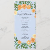 Peach Light Blue Wedding Rozen Floral Menu (Voorkant)