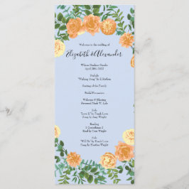 Peach Light Blue Wedding Rozen Floral Menu