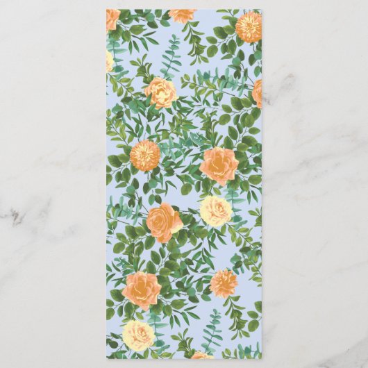 Peach Light Blue Wedding Rozen Floral Menu (Achterkant)