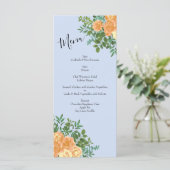 Peach Light Blue Wedding Rozen Floral Menu (Staand voorkant)