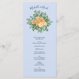Peach Light Blue Wedding Rozen Floral Menu
