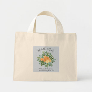 Peach Light Blue Wedding Rozen Floral Mini Tote Bag