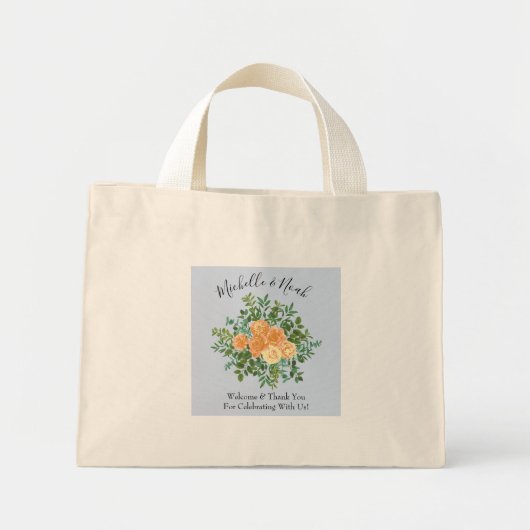 Peach Light Blue Wedding Rozen Floral Mini Tote Bag (Voorkant)