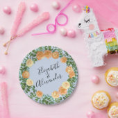 Peach Light Blue Wedding Rozen Floral Papieren Bordje (Feest)