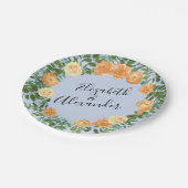 Peach Light Blue Wedding Rozen Floral Papieren Bordje (Gekanteld)