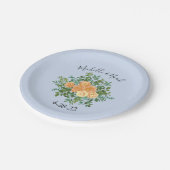 Peach Light Blue Wedding Rozen Floral Papieren Bordje (Gekanteld)