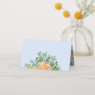 Peach Light Blue Wedding Rozen Floral Plaatskaartje