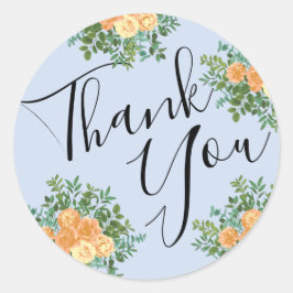 Peach Light Blue Wedding Rozen Floral Ronde Sticker