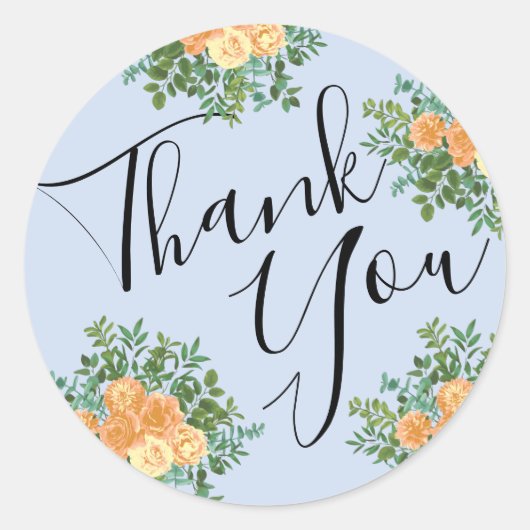 Peach Light Blue Wedding Rozen Floral Ronde Sticker (Voorkant)