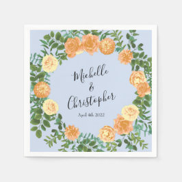 Peach Light Blue Wedding Rozen Floral Servet