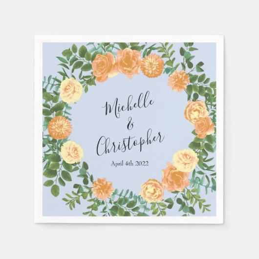 Peach Light Blue Wedding Rozen Floral Servet (Voorkant)