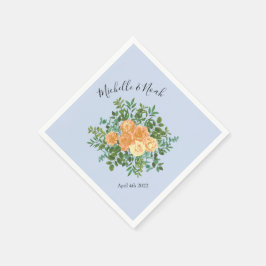 Peach Light Blue Wedding Rozen Floral Servet
