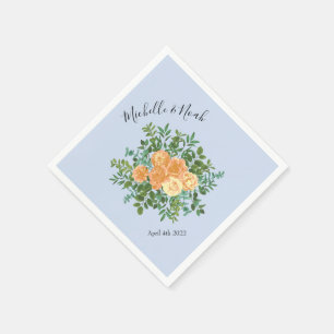 Peach Light Blue Wedding Rozen Floral Servet