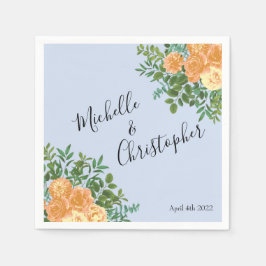 Peach Light Blue Wedding Rozen Floral Servet