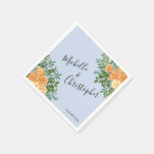 Peach Light Blue Wedding Rozen Floral Servet (Hoek)