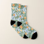 Peach Light Blue Wedding Rozen Floral Sokken<br><div class="desc">Mooie perzikrozen op lichtblauw bruiloft collectie zijn geweldig voor een unieke elegante zachte pastellentbruiloft.</div>