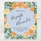 Peach Light Blue Wedding Rozen Floral Wijn Etiket (Enkel label)