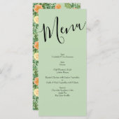 Peach Light Green Peony & Roos Floral Wedding Menu (Voorkant / Achterkant)