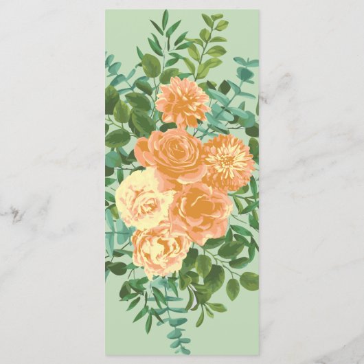 Peach Light Green Peony & Roos Floral Wedding Menu (Achterkant)
