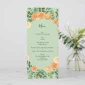 Peach Light Green Peony & Roos Floral Wedding Menu (Staand voorkant)