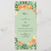 Peach Light Green Peony & Roos Floral Wedding Menu (Voorkant)