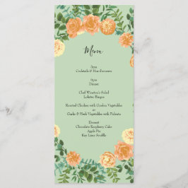 Peach Light Green Peony & Roos Floral Wedding Menu