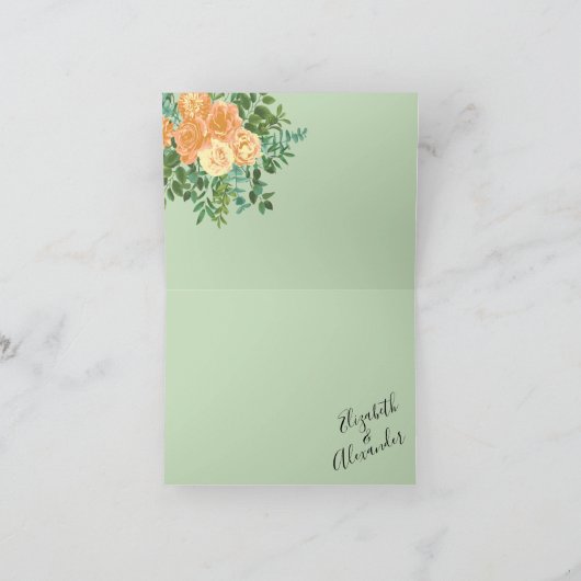 Peach Light Green Peony Roos Weddenschap Bedankt (Binnen)