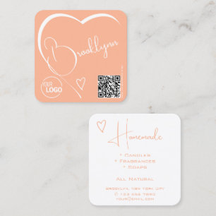 Peach Light Oranje Hart Kalligrafie Logo QR Code Vierkante Visitekaartje