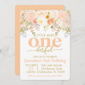 Peach Little Miss ONEderful Girl First Birthday Kaart (Voorkant / Achterkant)