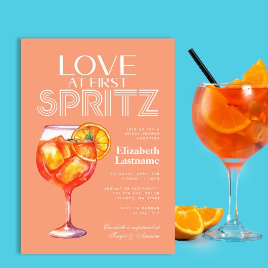 Peach Love at First Spritz Bruidsfeest Kaart