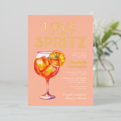 Peach Love bij First Spritz Vrijgezellenfeest Folie Uitnodiging (Staand Voorkant)