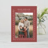 Peach Love Joy Red Stripe Family Photo Christmas Feestdagenkaart (Staand voorkant)