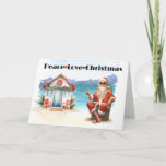 Peach Love Kerstmis Santa Beach Feestdagen Kaart<br><div class="desc">Dit ontwerp kan op het gebied worden gepersonaliseerd dat door de foto en/of tekst te veranderen wordt verstrekt. Of het kan worden aangepast door te klikken deze Sjabloon personaliseert en dan de klik te kiezen om verdere optie aan te passen en de kleur van de achtergrond te schrappen of te...</div>