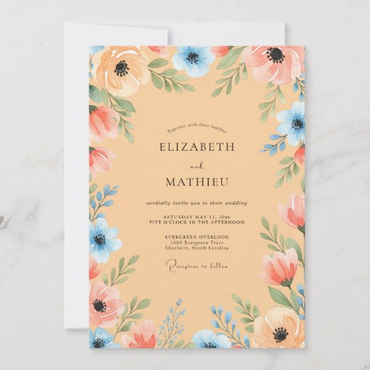 Peach Luminous Watercolor Summer Wedding Kaart (Voorkant)