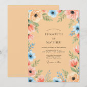 Peach Luminous Watercolor Summer Wedding Kaart (Voorkant / Achterkant)