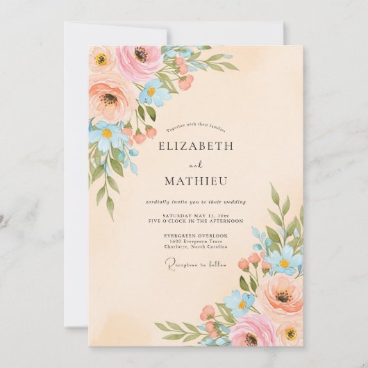 Peach Lustrous Spring Wedding Kaart (Voorkant)