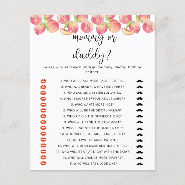 PEACH mama of papa baby shower spel (Voorkant)