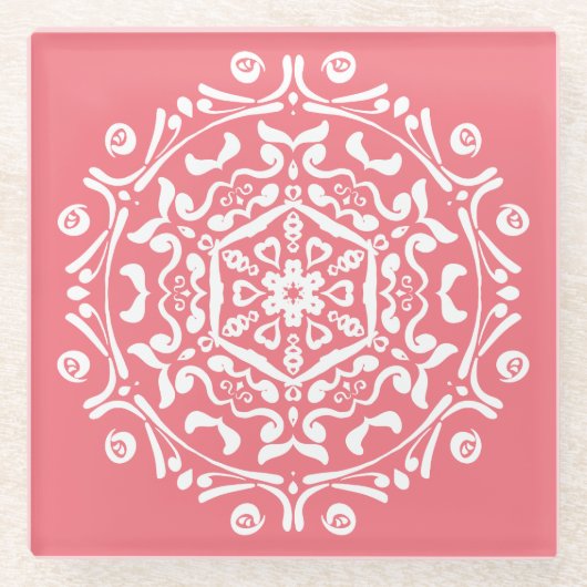 Peach Mandala Glazen Onderzetter (Voorkant)